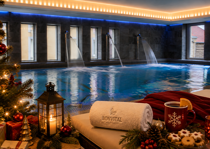Festive Christmas atmosphere in the spa area of Bonvital Hotel in Hévíz