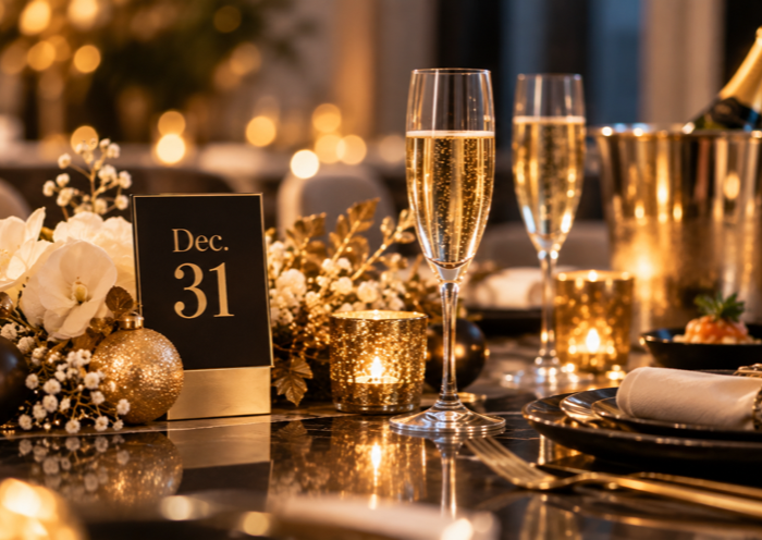Elegáns szilveszteri hangulat pezsgővel és december 31-i dekorációval a Bonvital Hotelben Hévízen
